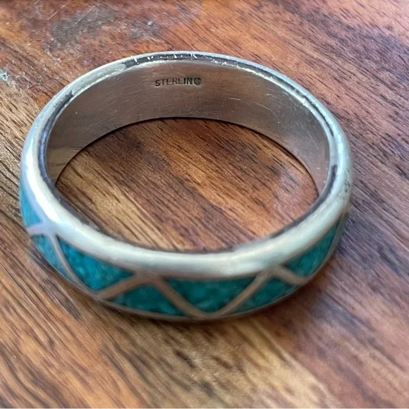 Men’s Sterling Silver Ring with Turquoise Color Details size 13